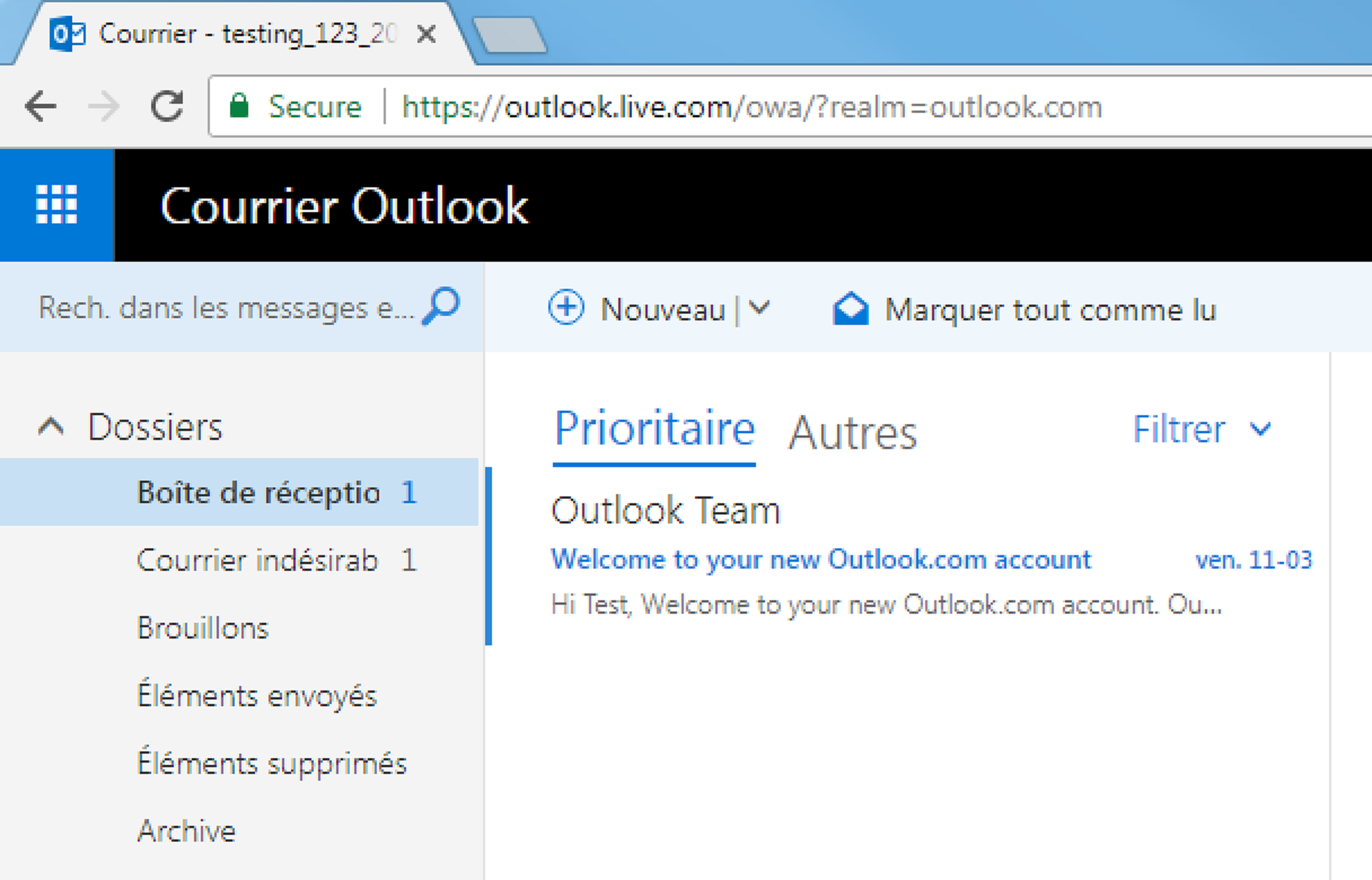 capture d'écran de Outlook