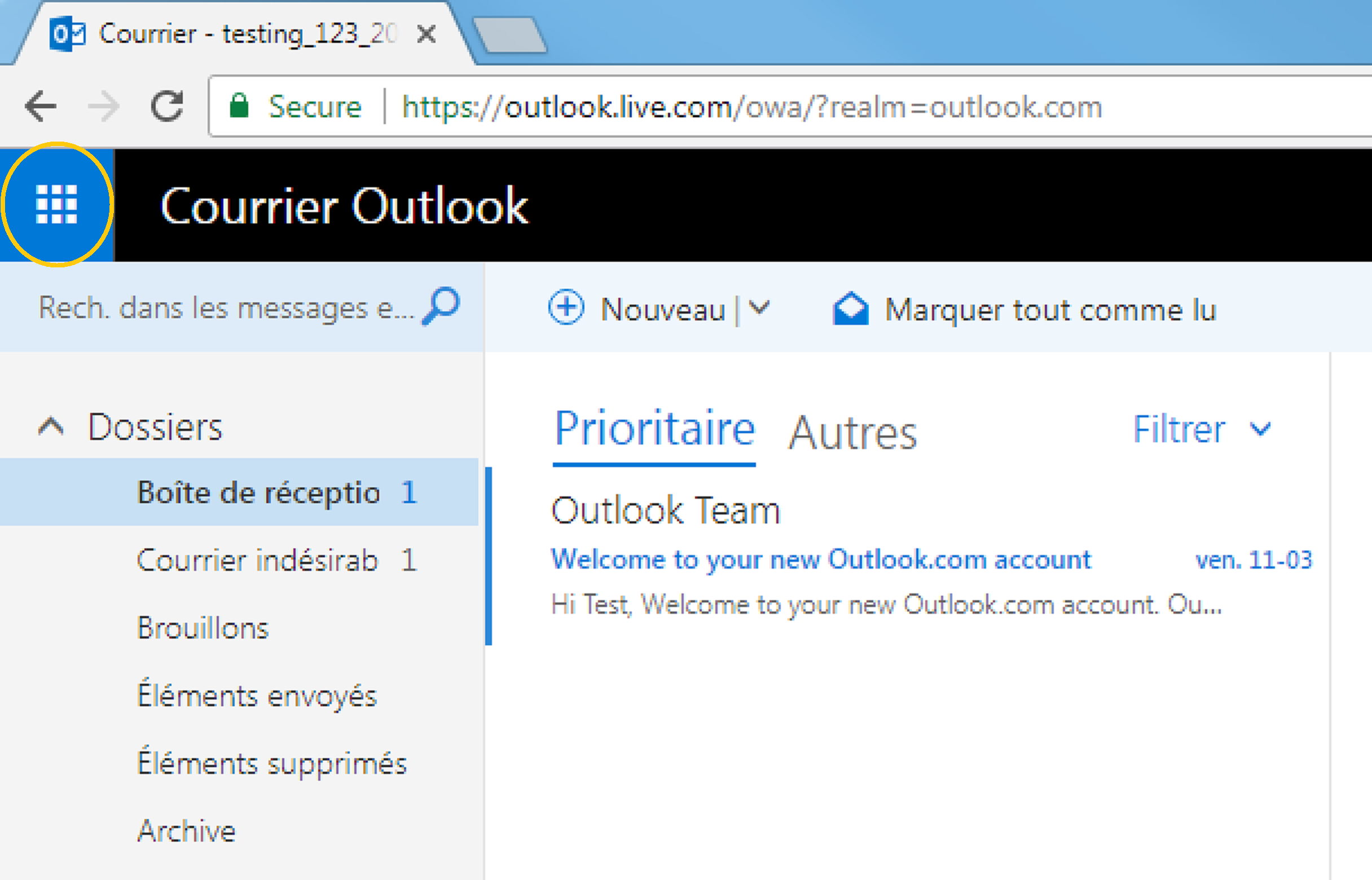 capture d'écran de Outlook