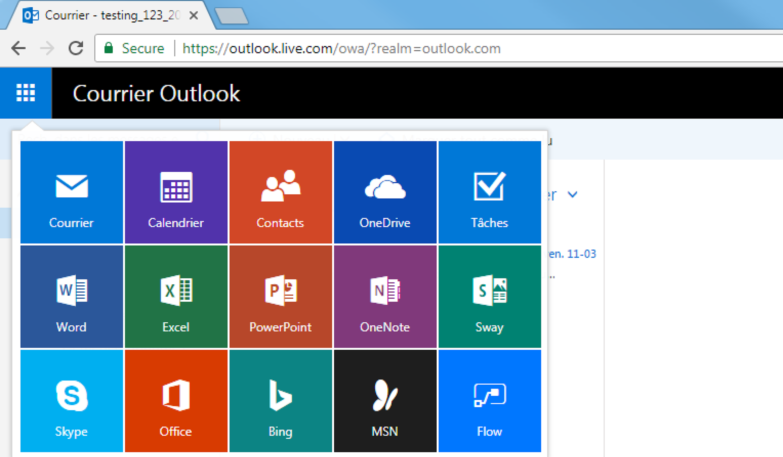 capture d'écran de Outlook
